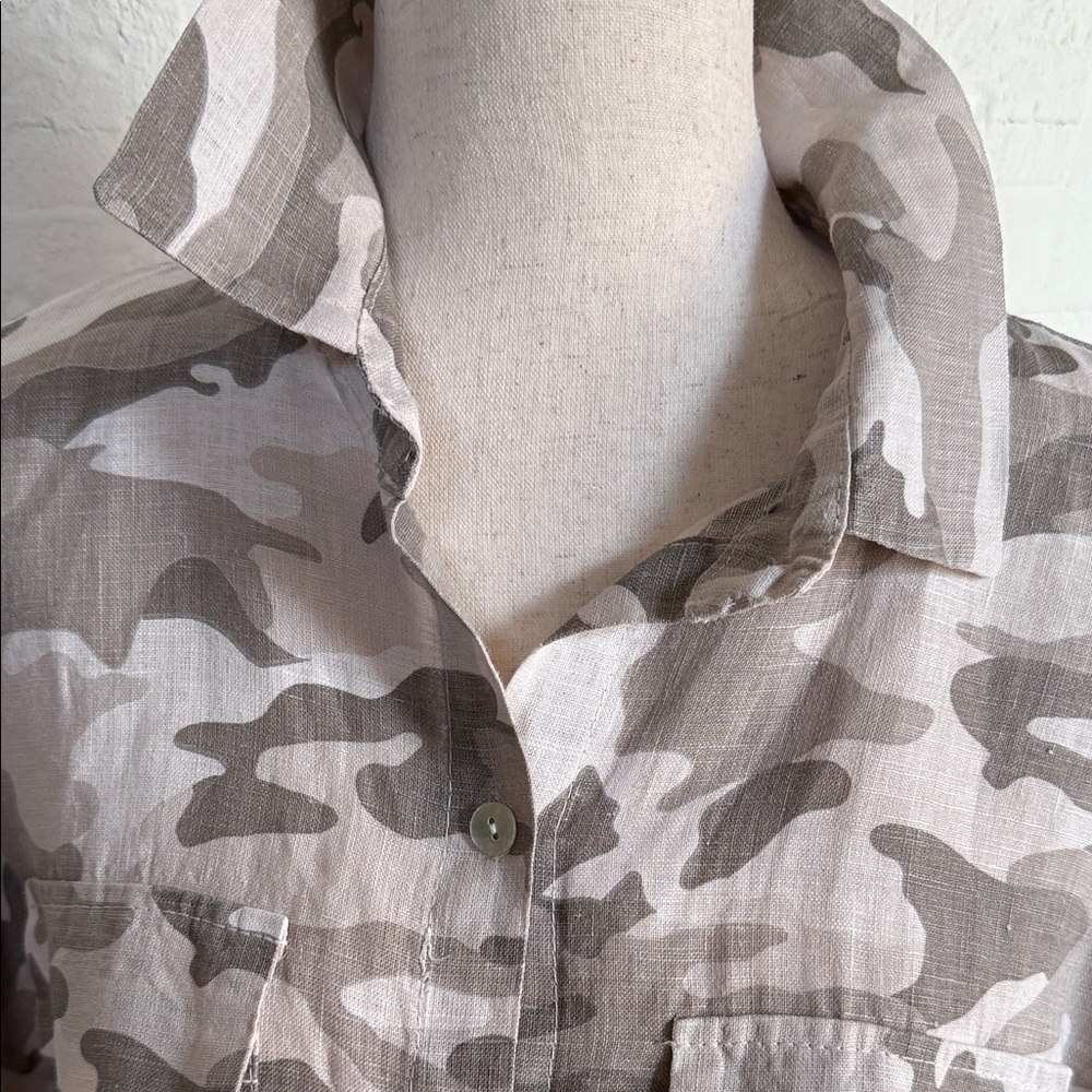 Camouflage Button-Up Linen Shirt XL - Picture 6 of 7